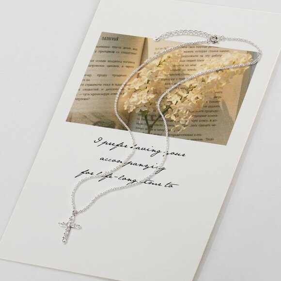 Perfect Gifts Women's Crown B CZ Cross Necklace Silver Plated Faith Jewelry - Picture 6 of 7